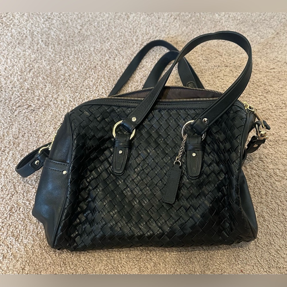 Cole Haan Black Woven Leather Shoulder Bag